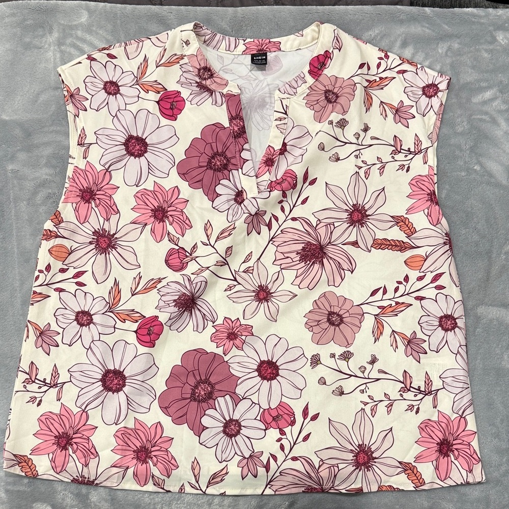 SHEIN Pink and White Floral Blouse